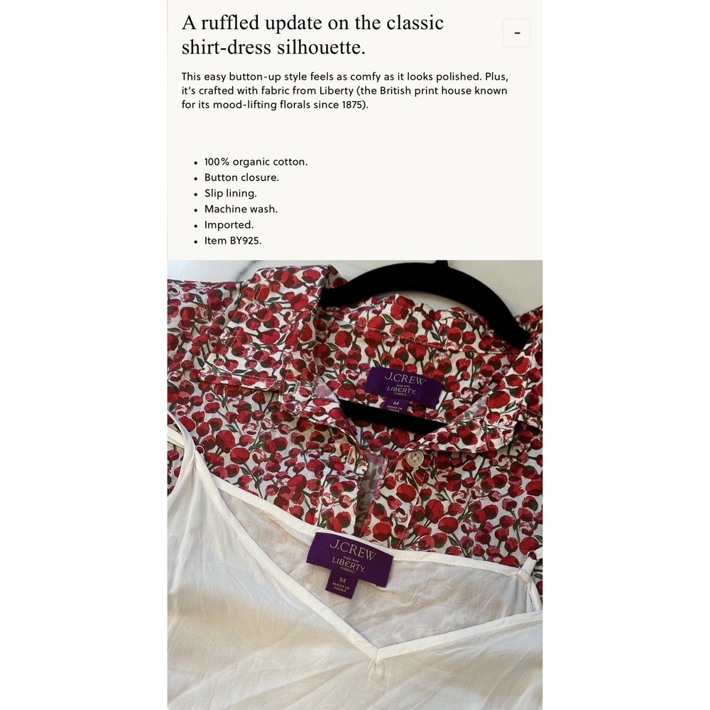 J. Crew Amelia Cotton Dress in Liberty Eliza's Red Floral Womens Medium - Picture 4 of 16